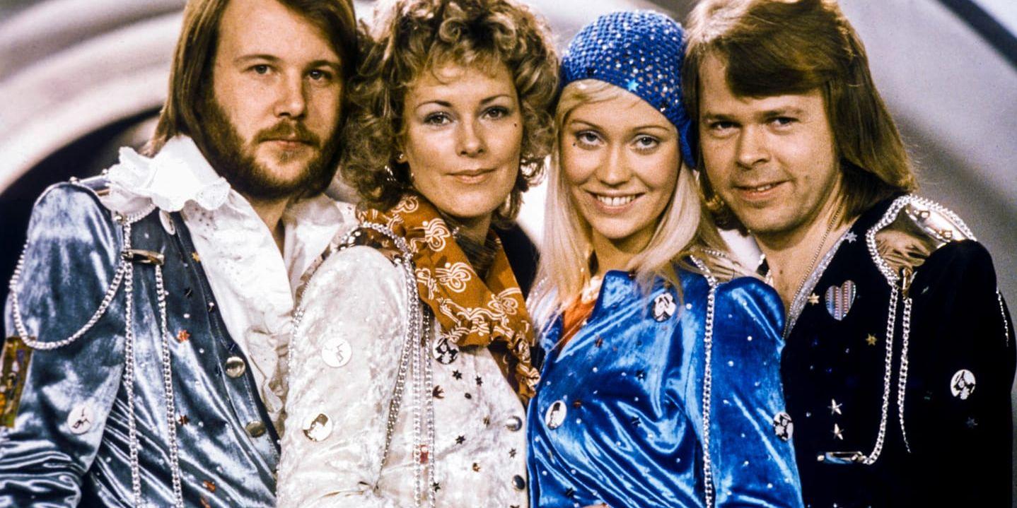 Abba efter Melodifestivalvinsten 1974. Arkivbild.