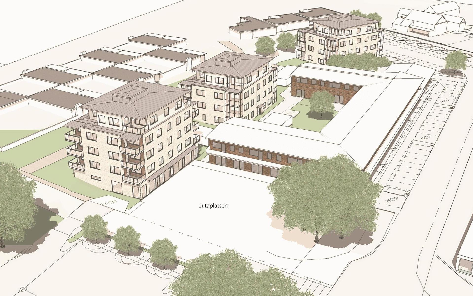 HFAB vill bygga tre flerfamiljshus i Söndrums centrum.