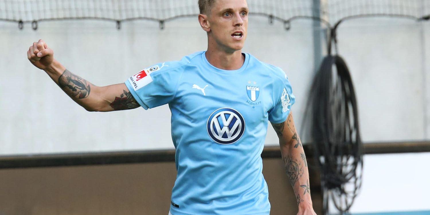 Malmös Søren Rieks jublar över 1–0-målet mot Dalkurd.