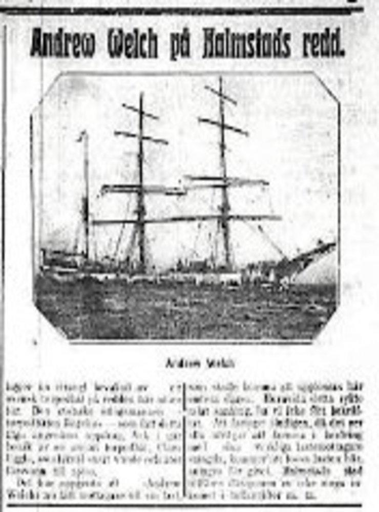 HP den 12 december 1915. ”Andrew Welch på Halmstads redd,” lyder rubriken. Men vad hade det mystiska fartyget egentligen i sin last?