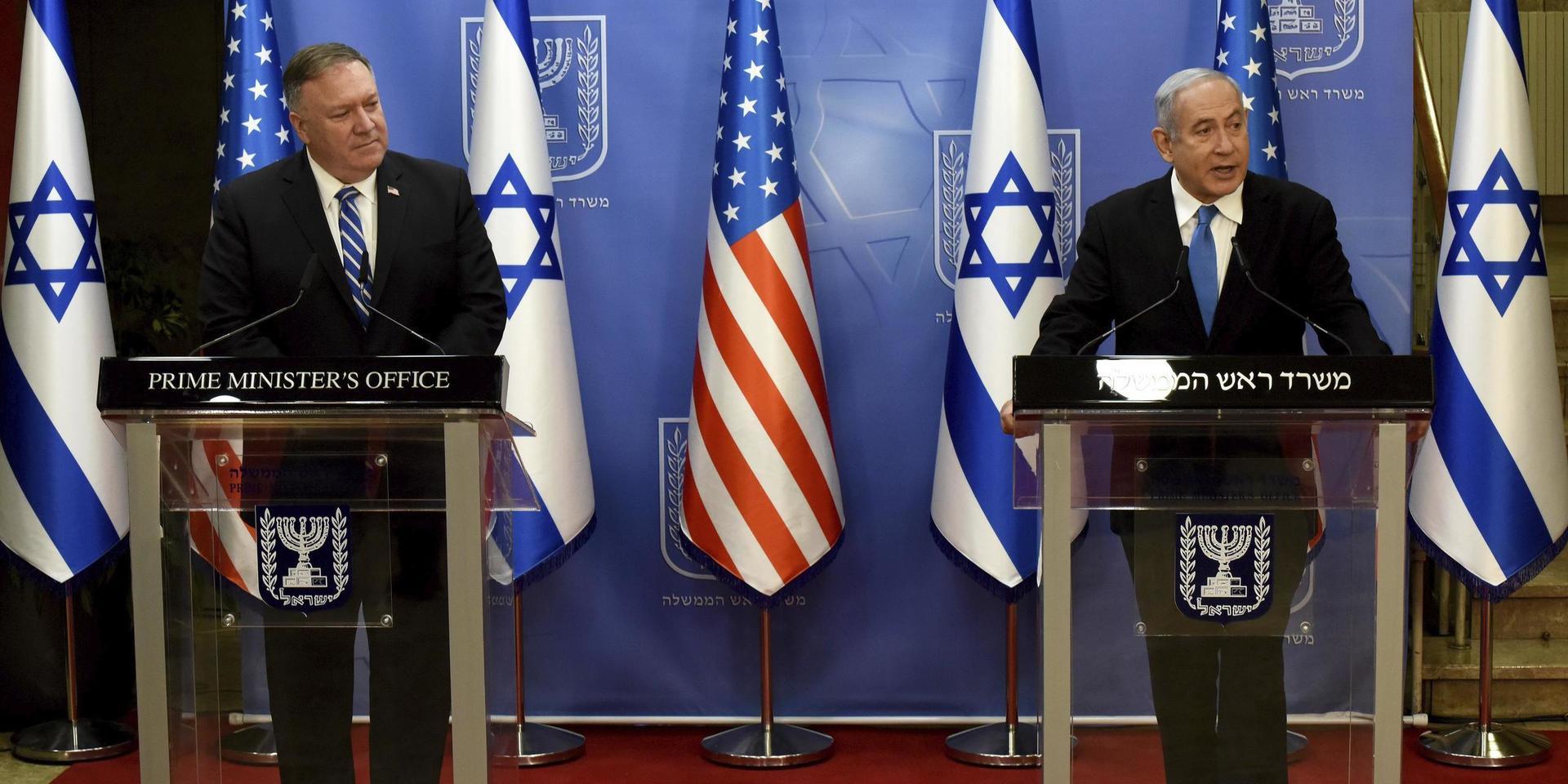 USA:s utrikesminister Mike Pompeo (till vänster) och Israels premiärminister Benjamin Netanyahu. Arkivbild.