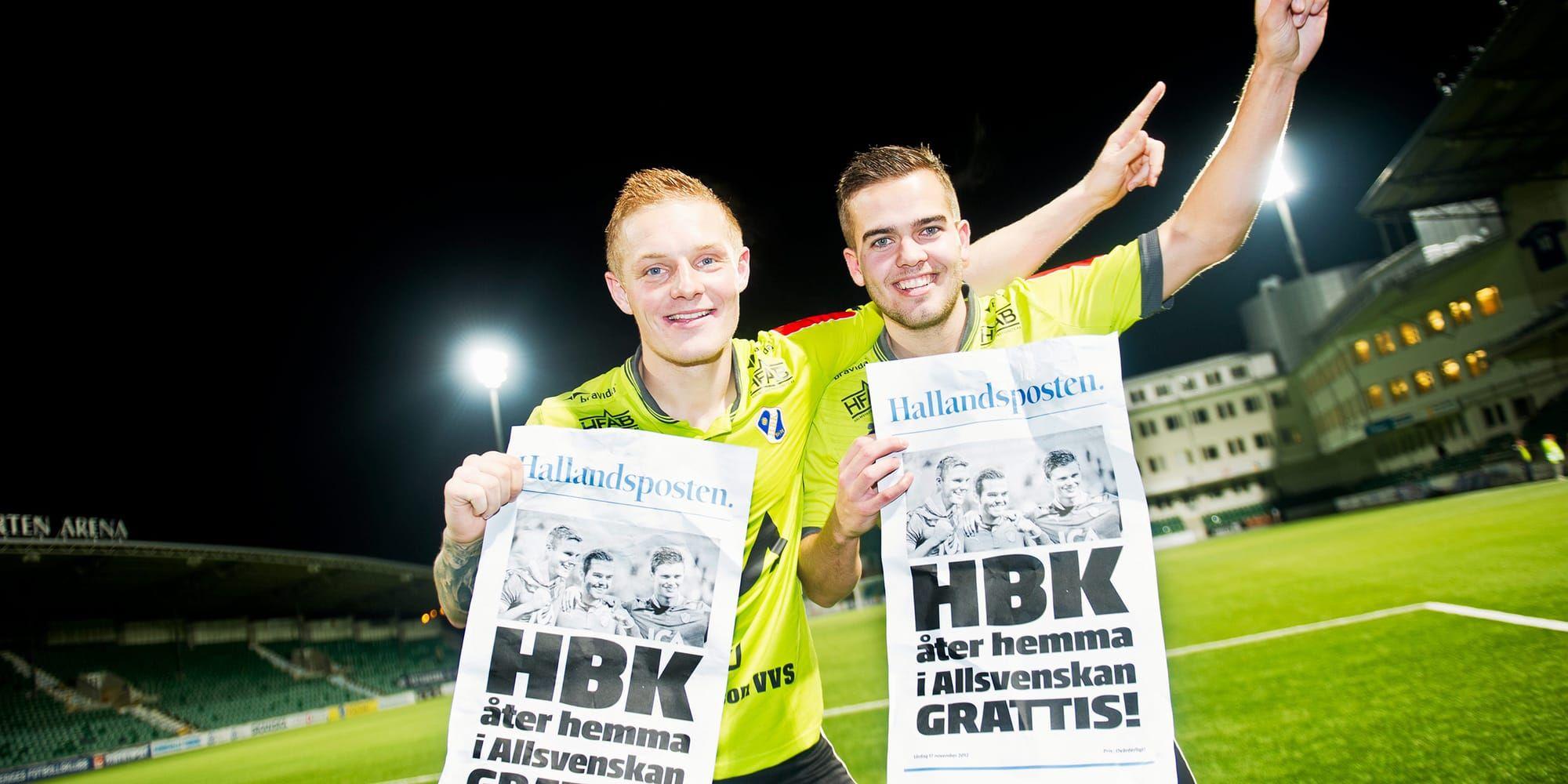 
Kvalglädje. Ett HBK i starkt poängbehov hoppas på en repris från kvalet 2012 när Gudjon Baldvinsson (till vänster) och ”Kiddi” Steindorsson firade allsvensk comeback i Sundsvall. 