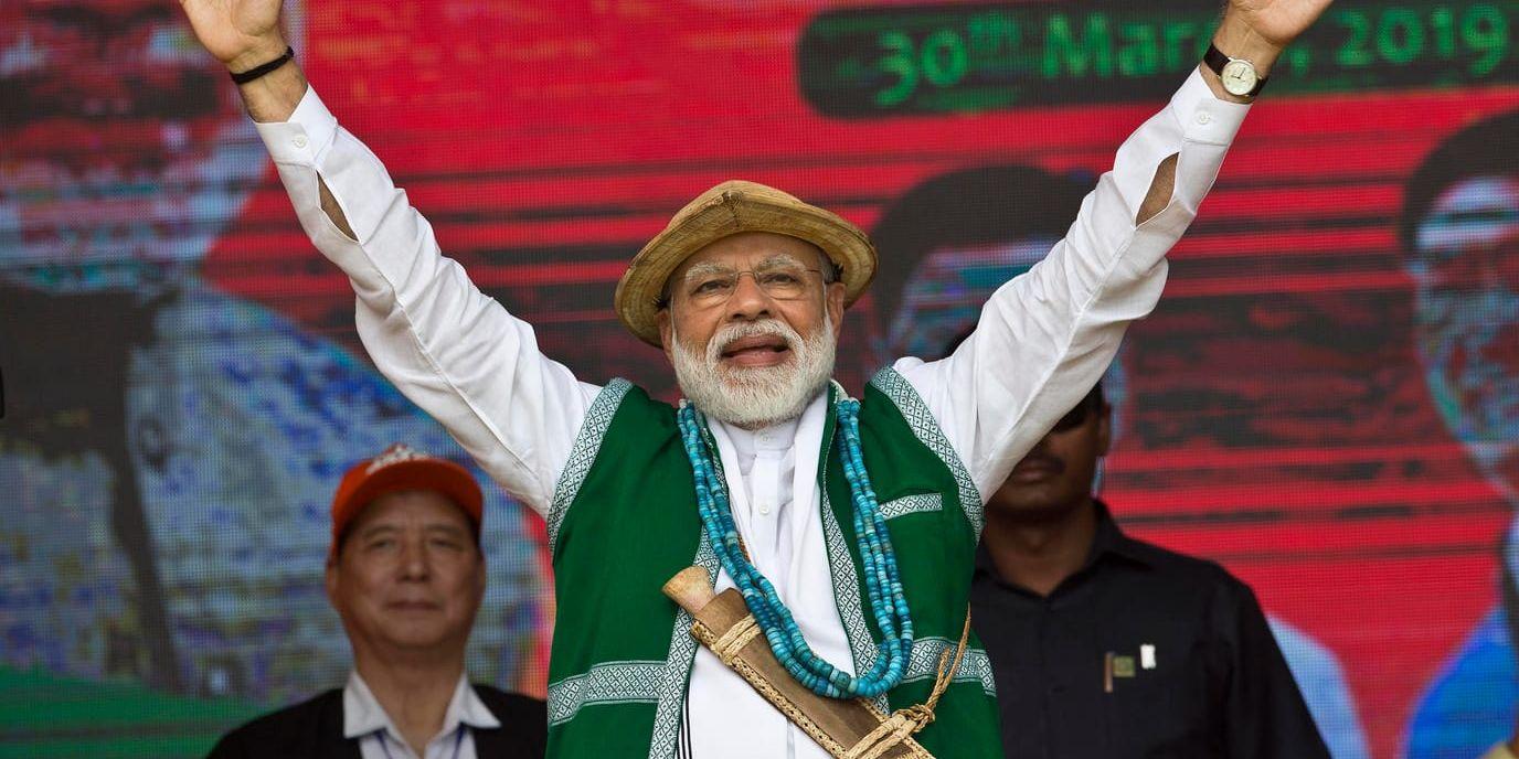 Indiens premiärminister Narendra Modi vid ett valmöte i delstaten Arunachal Pradesh. Arkivbild.