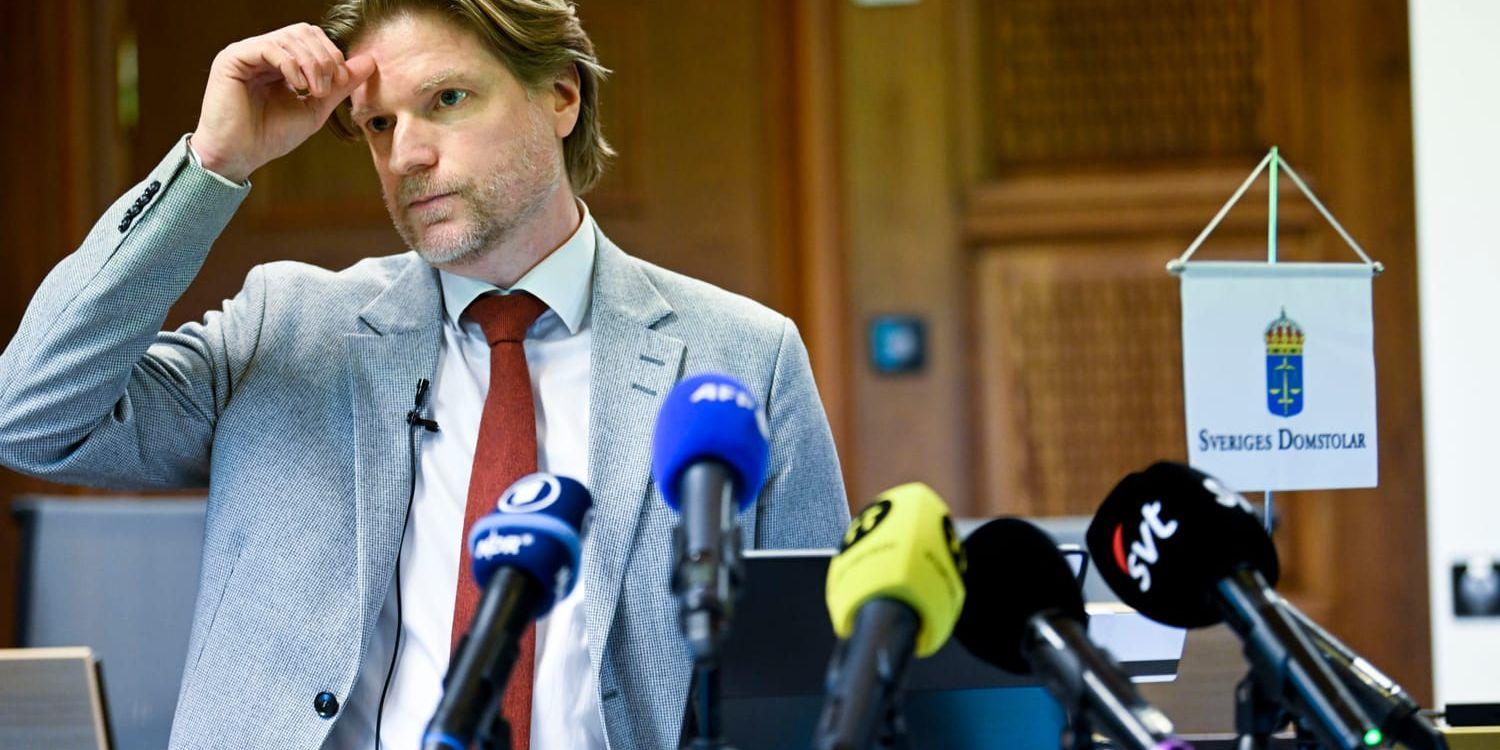 Chefsrådman Måns Wigén håller pressträff efter tingsrättsdomen den 19 januari 2023. Arkivbild.