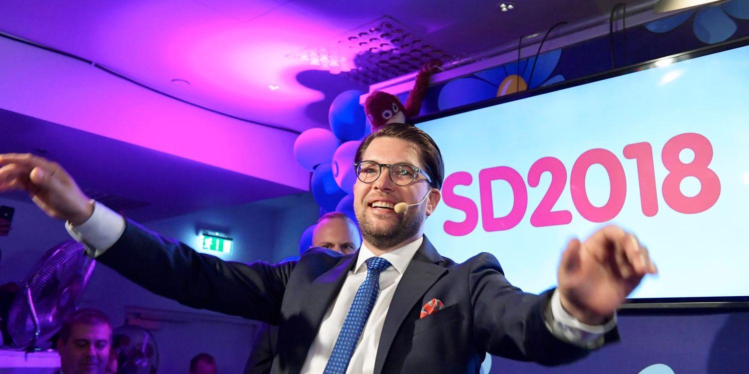 Sverigedemokraternas partiledare Jimmie Åkesson under valnatten.
