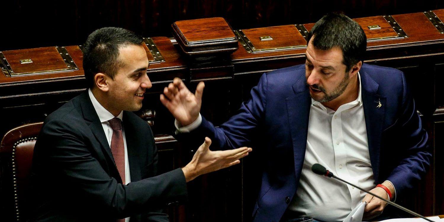 Italiens två vice premiärministrar: M5S-ledaren Luigi Di Maio och Legaledaren Matteo Salvini. Arkivbild.