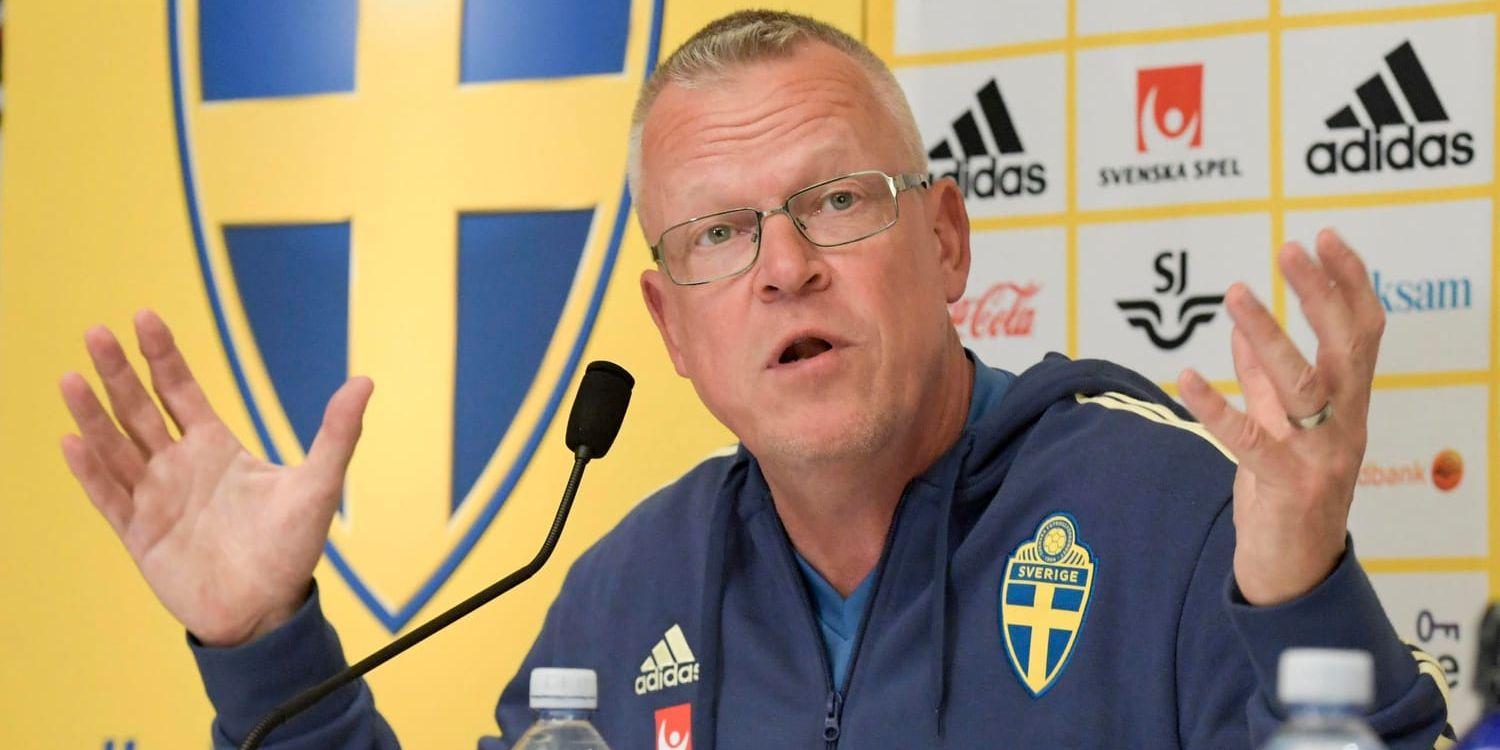 Sveriges förbundskapten Janne Andersson på tisdagens presskonferens.