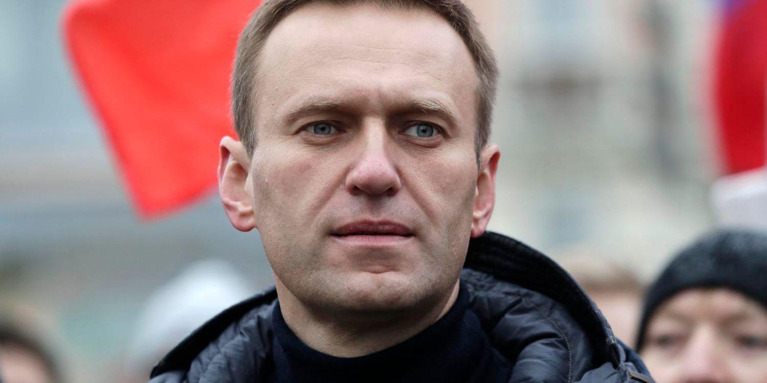 Oppositionspolitikern Aleksej Navalnyj under en demonstration i Moskva i februari. Arkivbild.