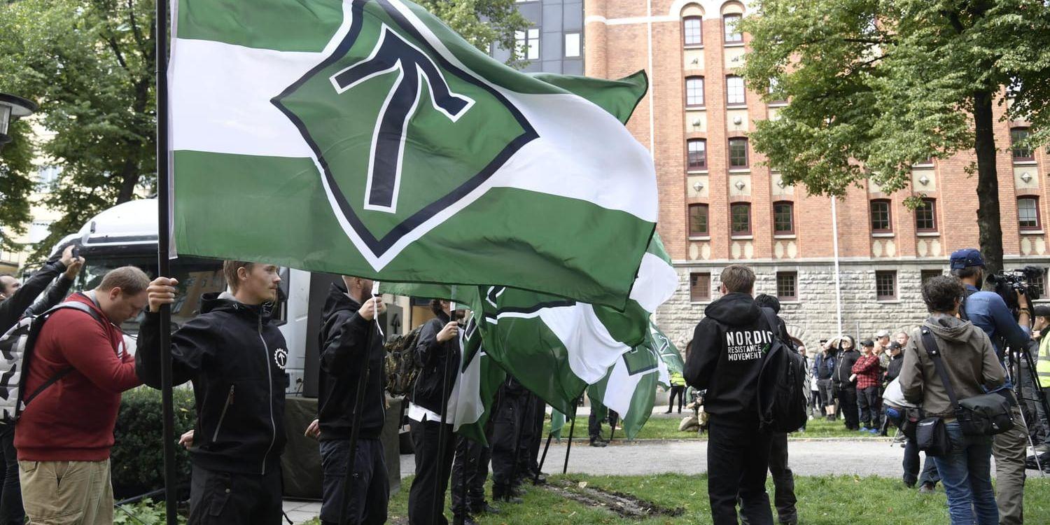 Nazister från NMR vid en demonstration i Stockholm.