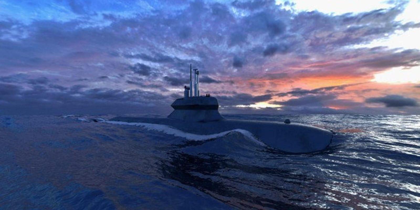 Den här pressbilden från Saab Kockums visar hur det är tänkt att den nya ubåten som företaget vill utveckla mednederländska Damen Shipyards Group ska se ut.