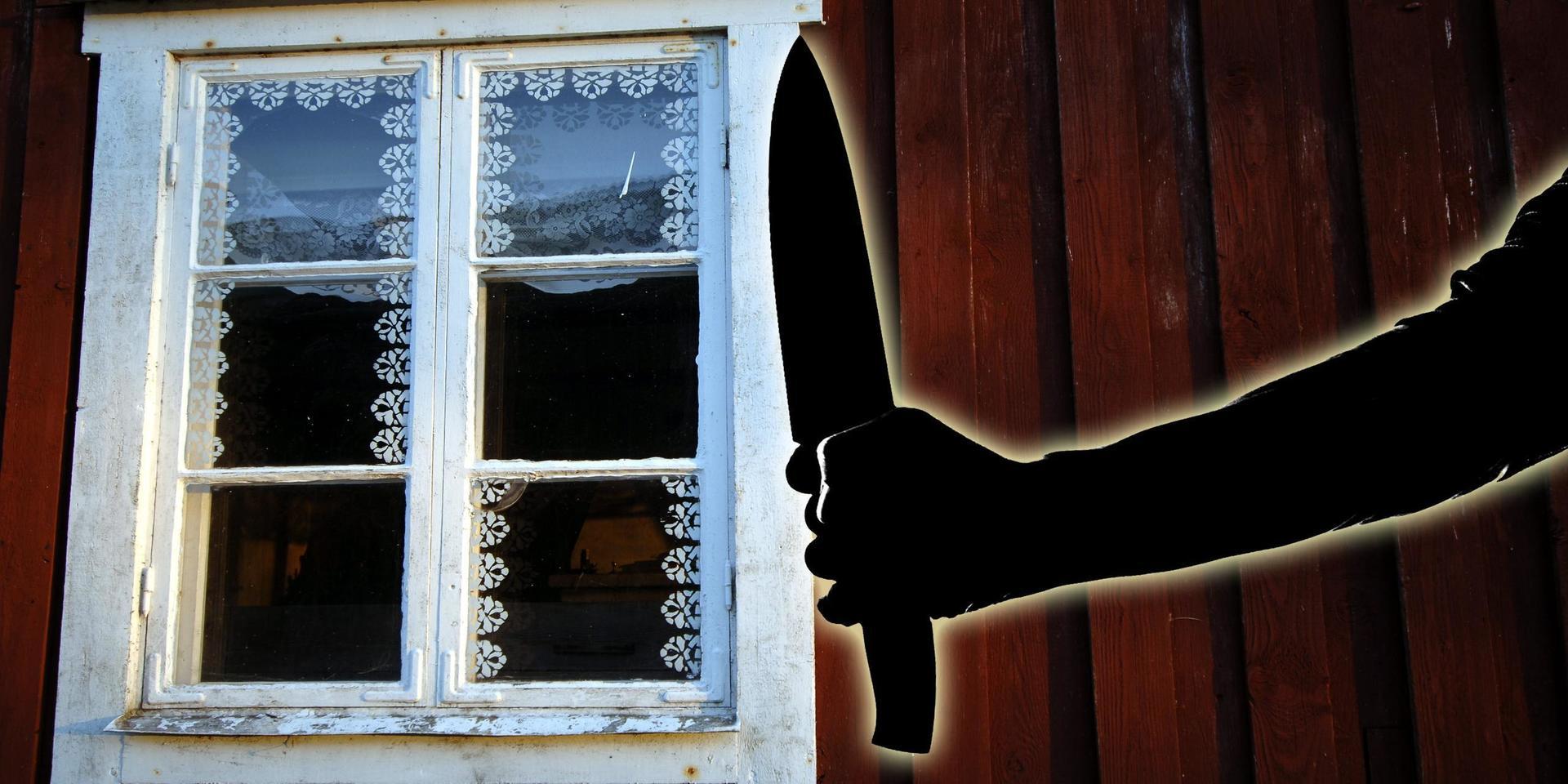Knivmannen sökte upp kvinnans bostad i Vallberga och knackade på fönstret med kniven. Bilden är ett montage.