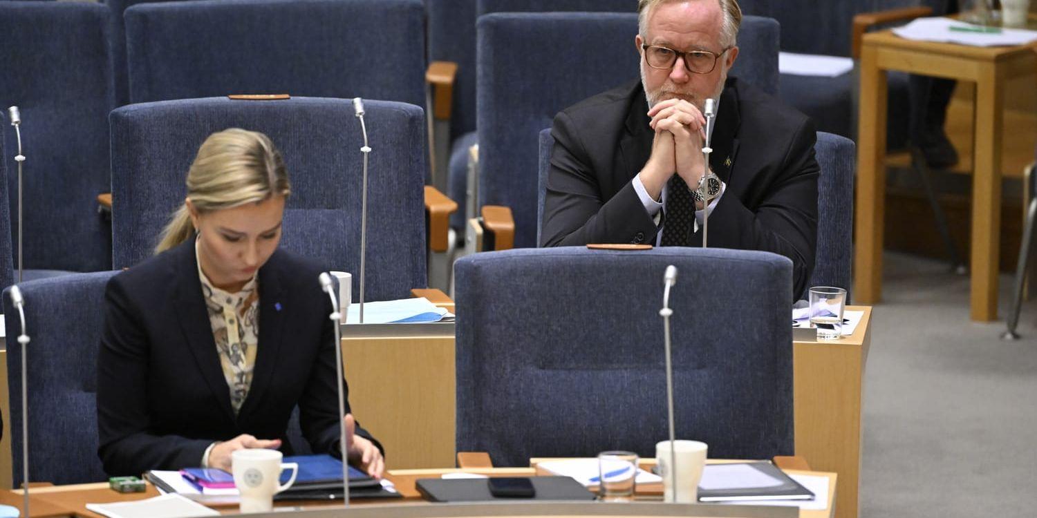 Liberalernas partiledare Johan Pehrson med KD-ledaren Ebba Busch. Arkivbild.