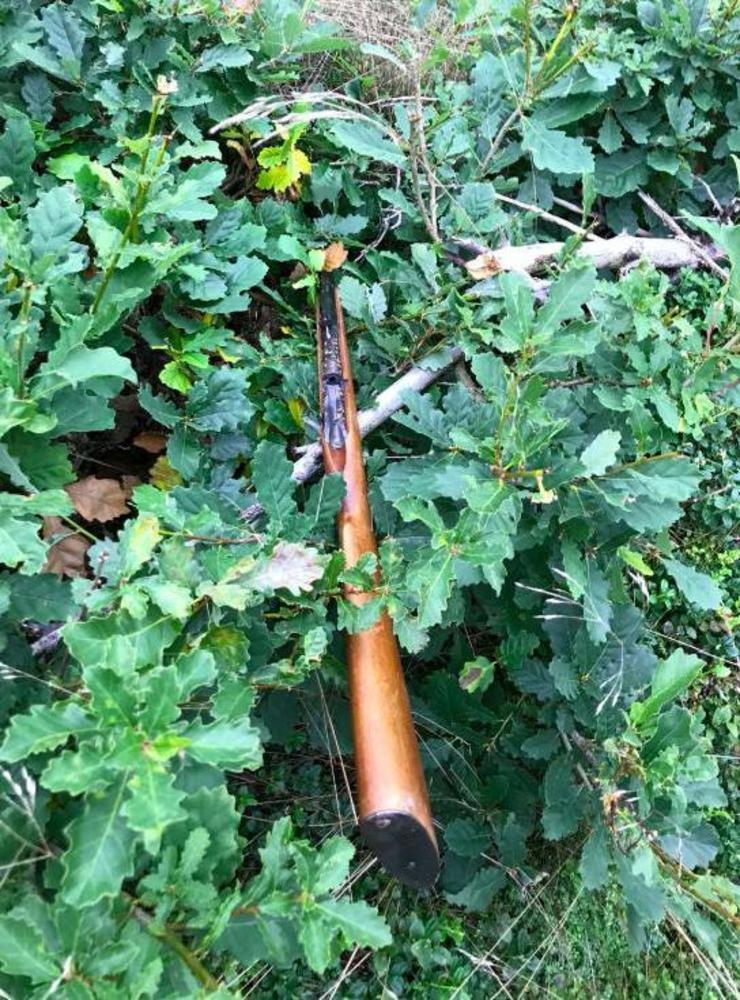 Polisens hundpatrull hittade geväret i skogen. 