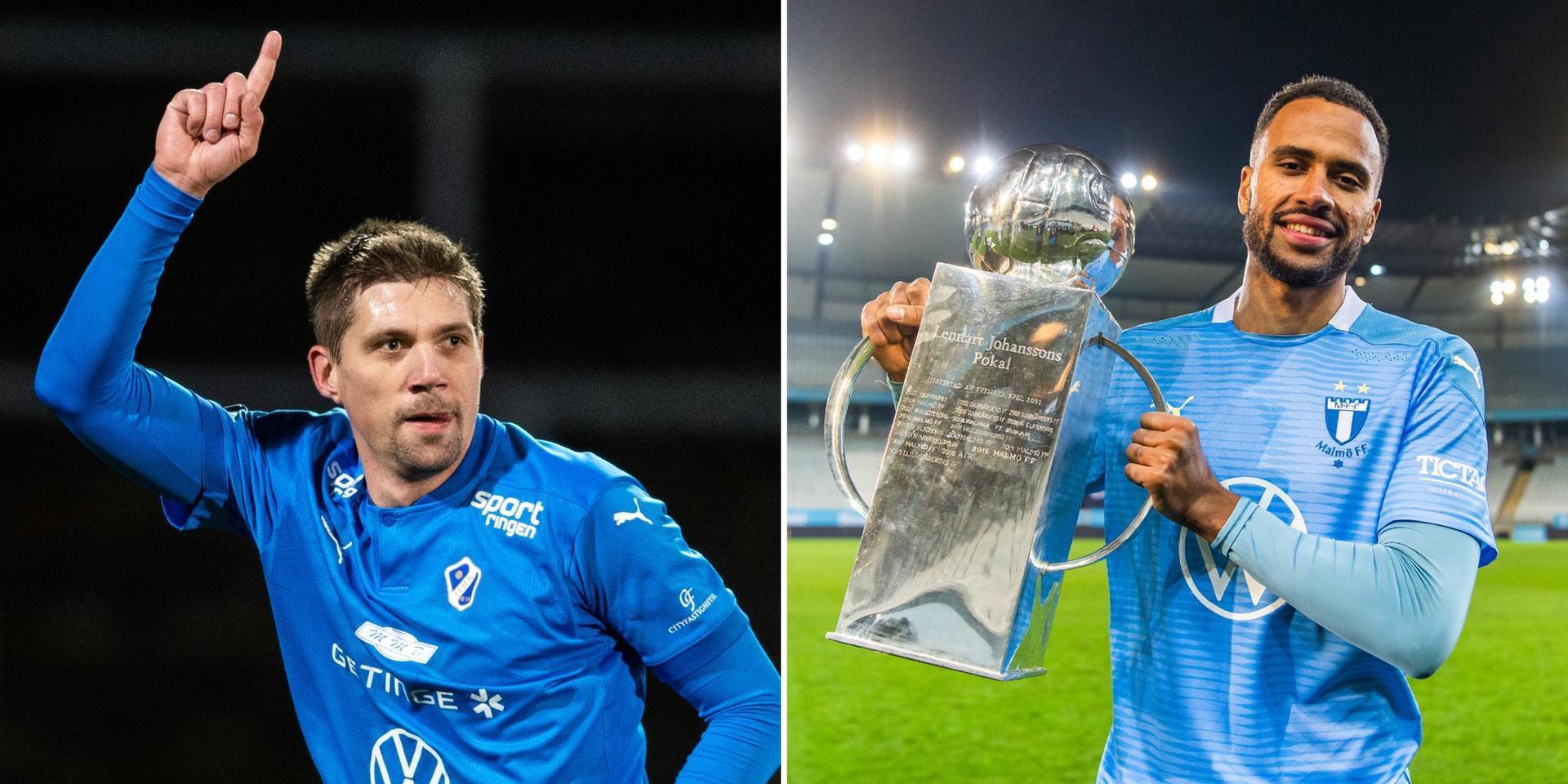 Halmstads BK och Mikael Boman (till vänster) ställs bland annat mot svenska mästarna Malmö FF och Isac Kiese Thelin i Svenska cupens gruppspel.