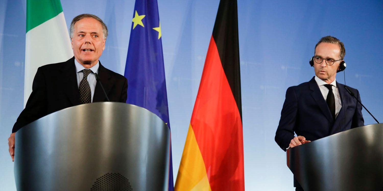 Italiens utrikesminister Enzo Moavero Milanesi, vänster, har träffat Tysklands utrikesminister Heiko Maas, höger.