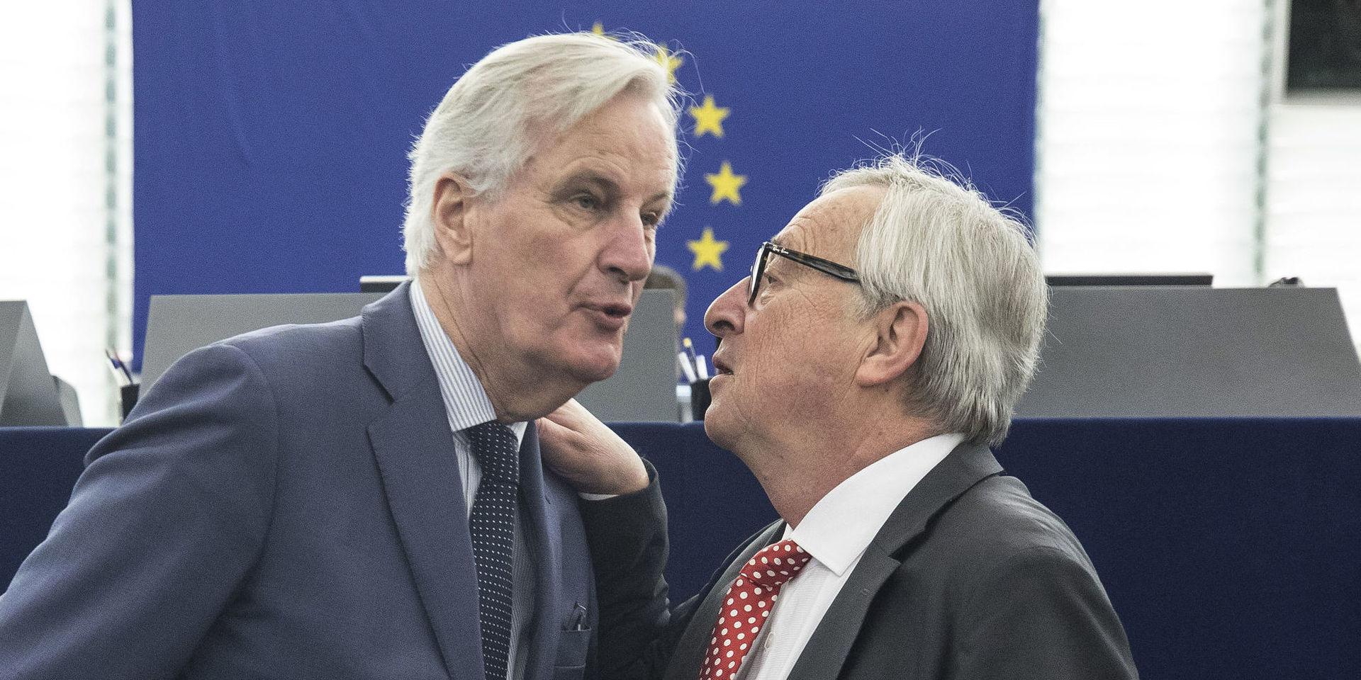 Toppar. EU:s chefsförhandlare för Brexit, Michel Barnier, som ryktas bli nästa kommissionsordförande, ihop med nuvarande ordförande Jean-Claude Juncker. 
