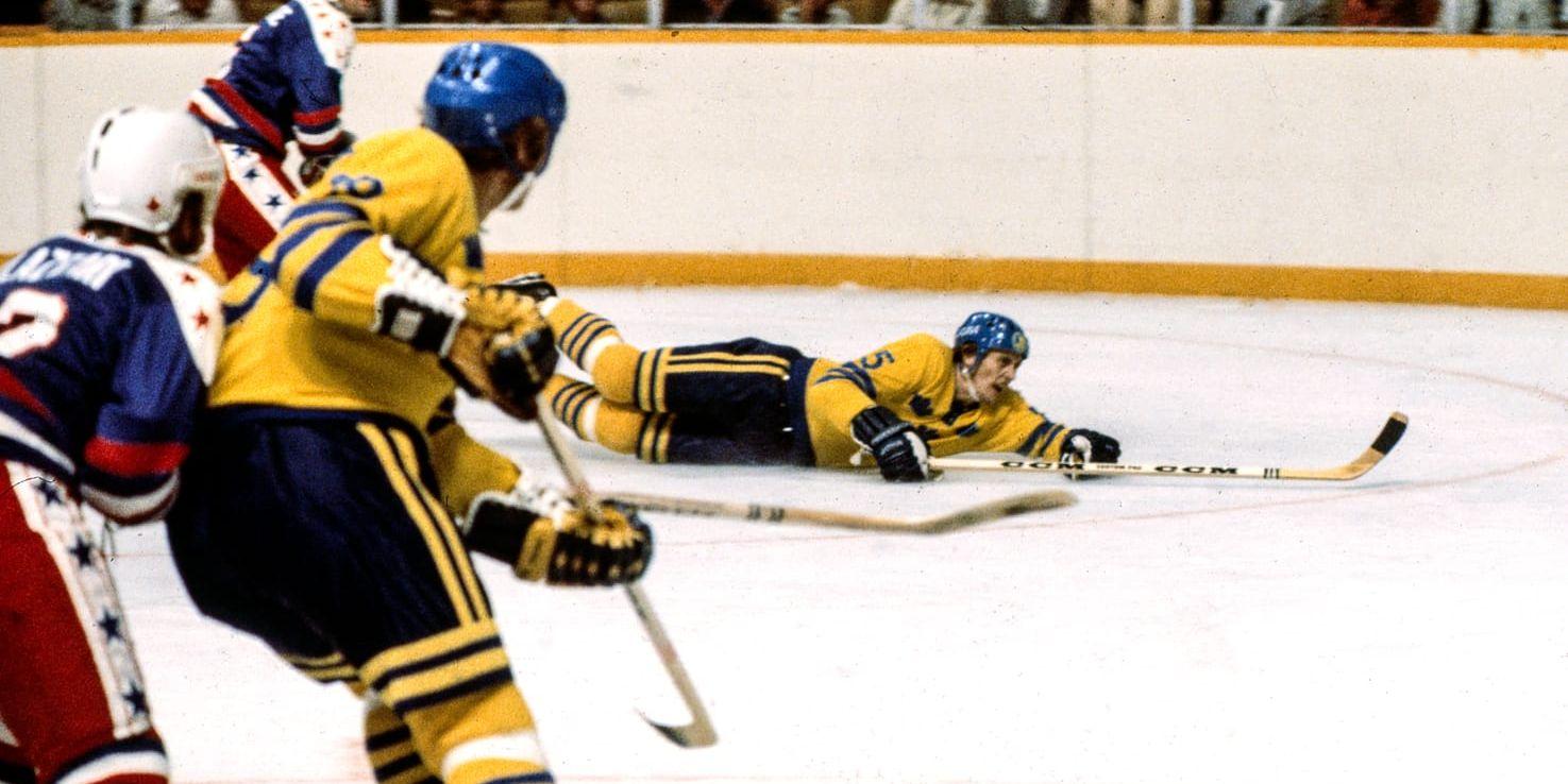 Börje Salming täckte skott med en frekvens som få andra. Här i Sveriges gruppspelsmatch mot USA i Canada Cup i Maple Leafs Gardens 1976. Arkivbild.