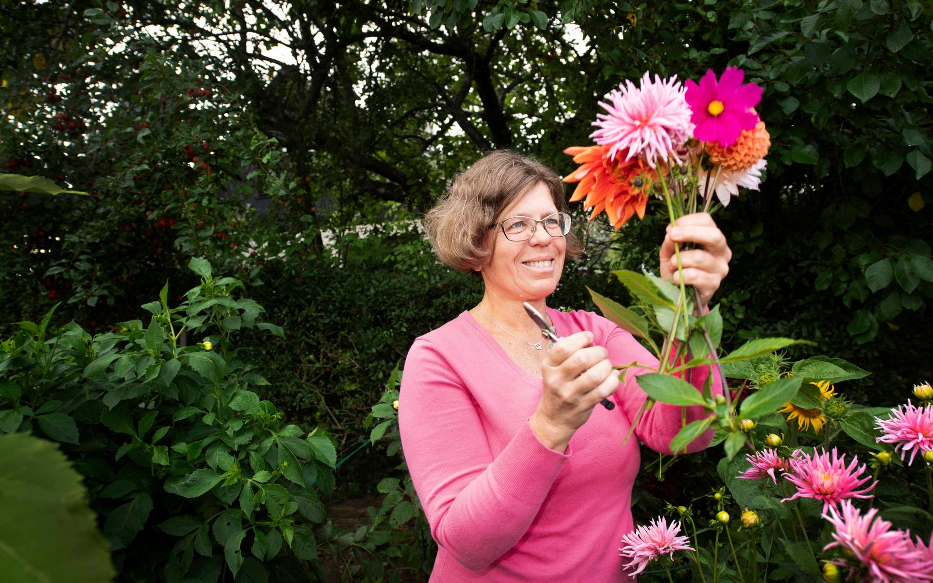 Magge älskar att kunna plocka stora fång blommor till buketter. Hon har trädgårdsblommor inomhus från sommar till senhösten.