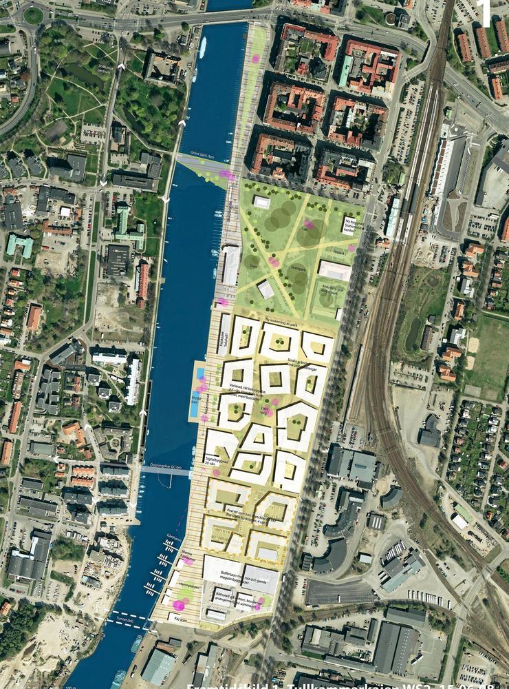 Kommunens framtidsbild av Tullkammarkajen. Här är tanken att det ska rymma både bostäder och kontor. Detaljplansarbetet är dock inte klart.