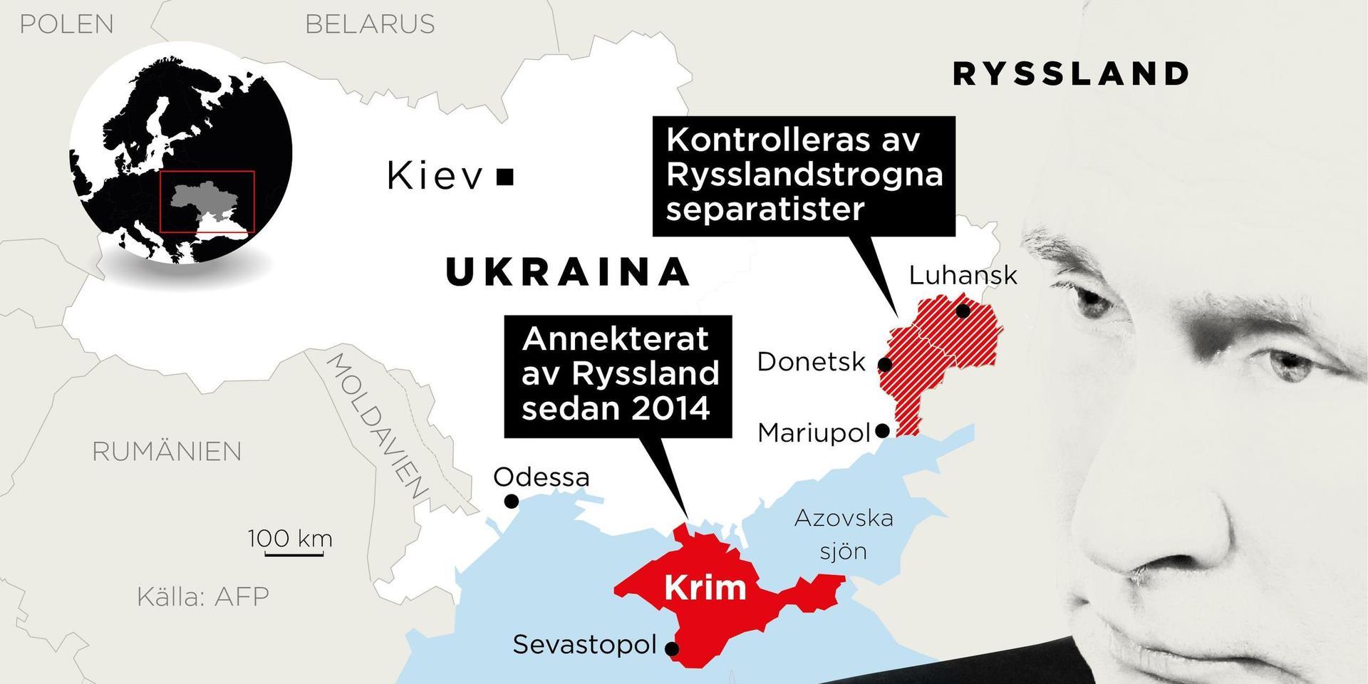 Områden som kontrolleras av Rysslandstrogna separatister.