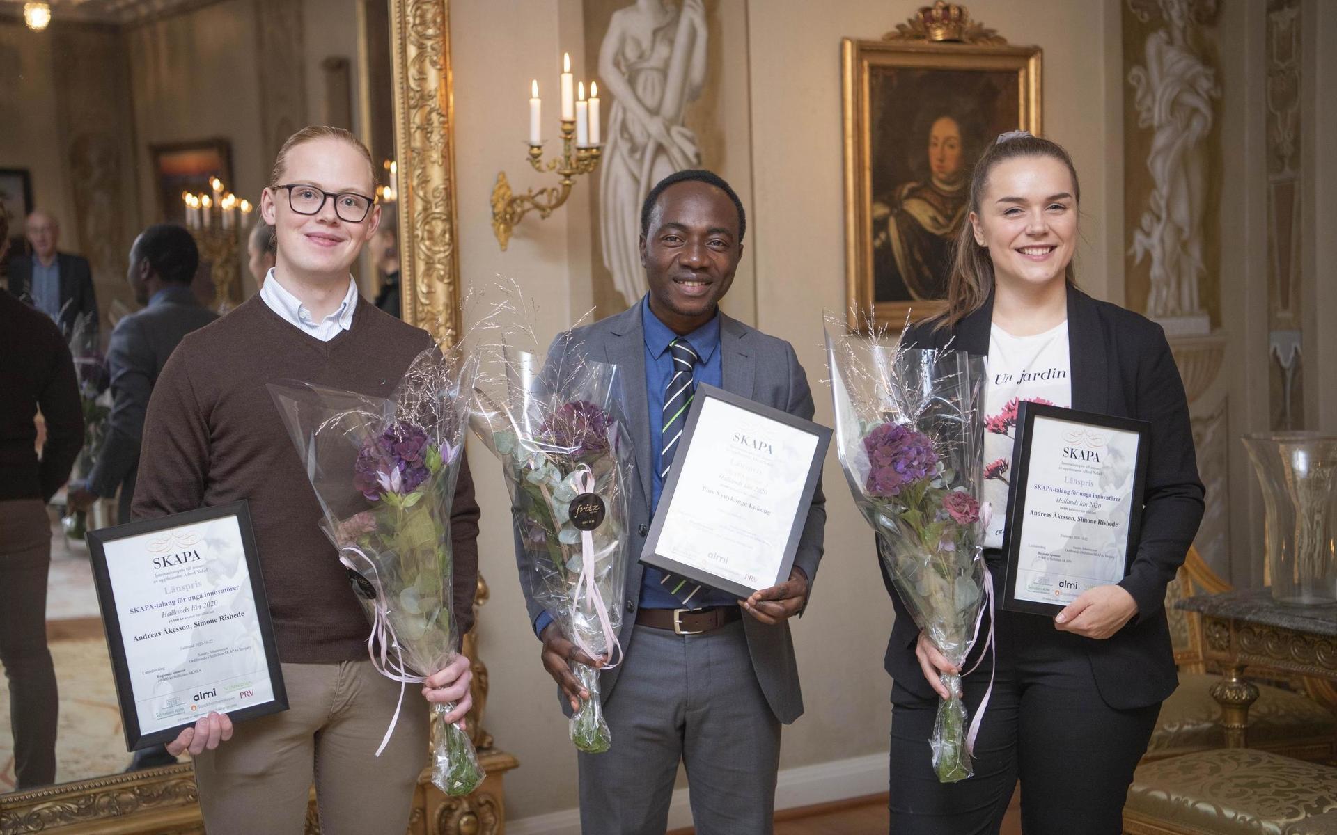 Andreas Åkesson, Pius Nyuykonge Lukong och Simone Rishede tog emot priset som årets innovatörer.