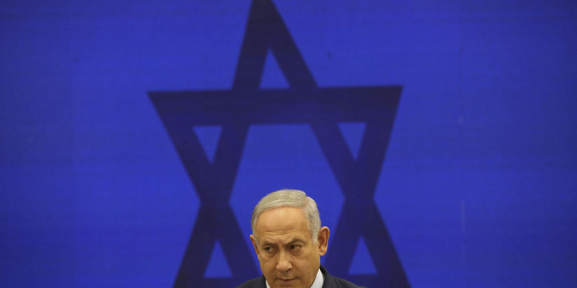 Israels premiärminister Benjamin Netanyahu vid en presskonferens i Tel Aviv i förra veckan.