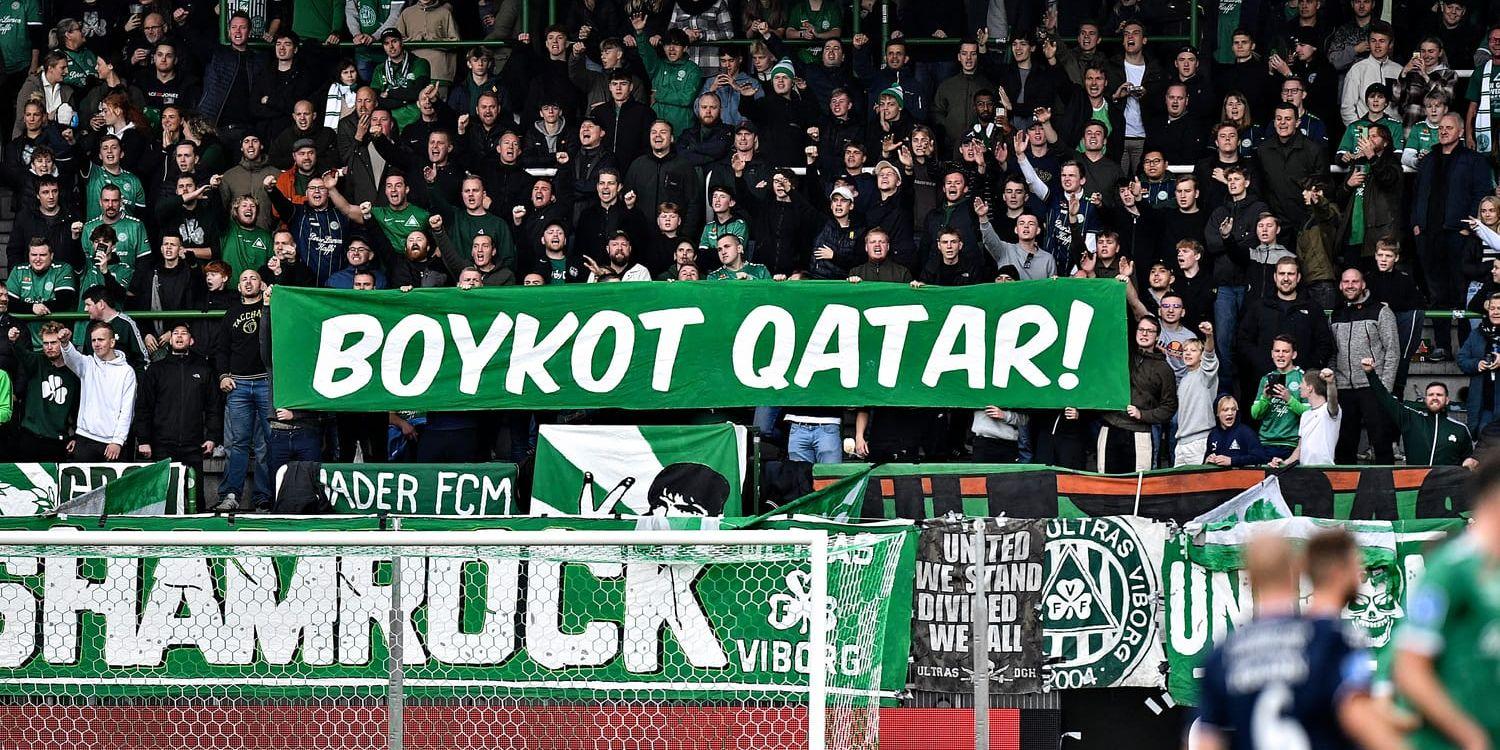 Protest mot VM i Qatar under en fotbollsmatch i Danmark tidigare i november.