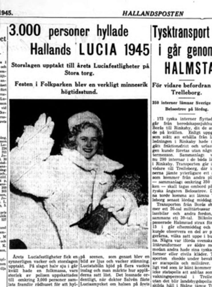 HP den 14 december 1945 – flera tusen personer hyllar årets lucia.