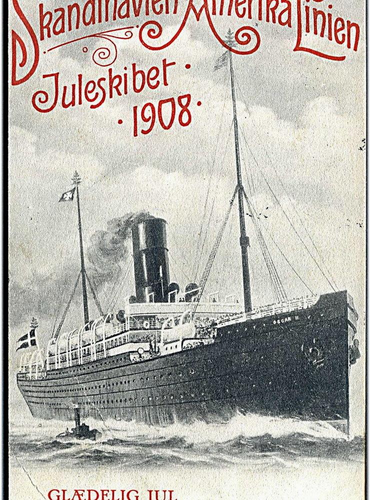 Flera av syskonen Olson valde Skandinavien-Amerika Linien när de skulle resa till USA. Marie reste med fartyget på affischen, Oscar II.