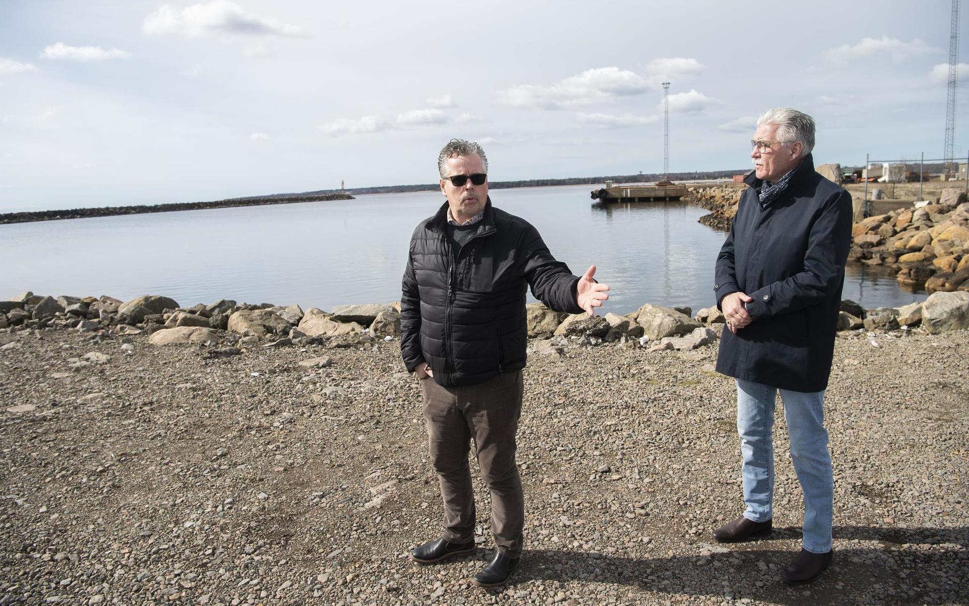 Micael Nilsson och Tord Johansson föreslår att platsen vid Oceanhamnen där många står och fiskar görs i ordning så att även funktionshindrade kan ta sig dit.