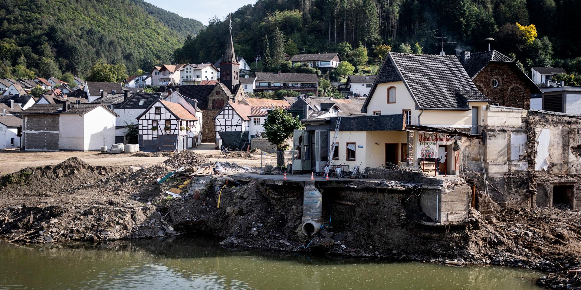 Omfattande skador efter översvämningarna i västra Tyskland 2021.