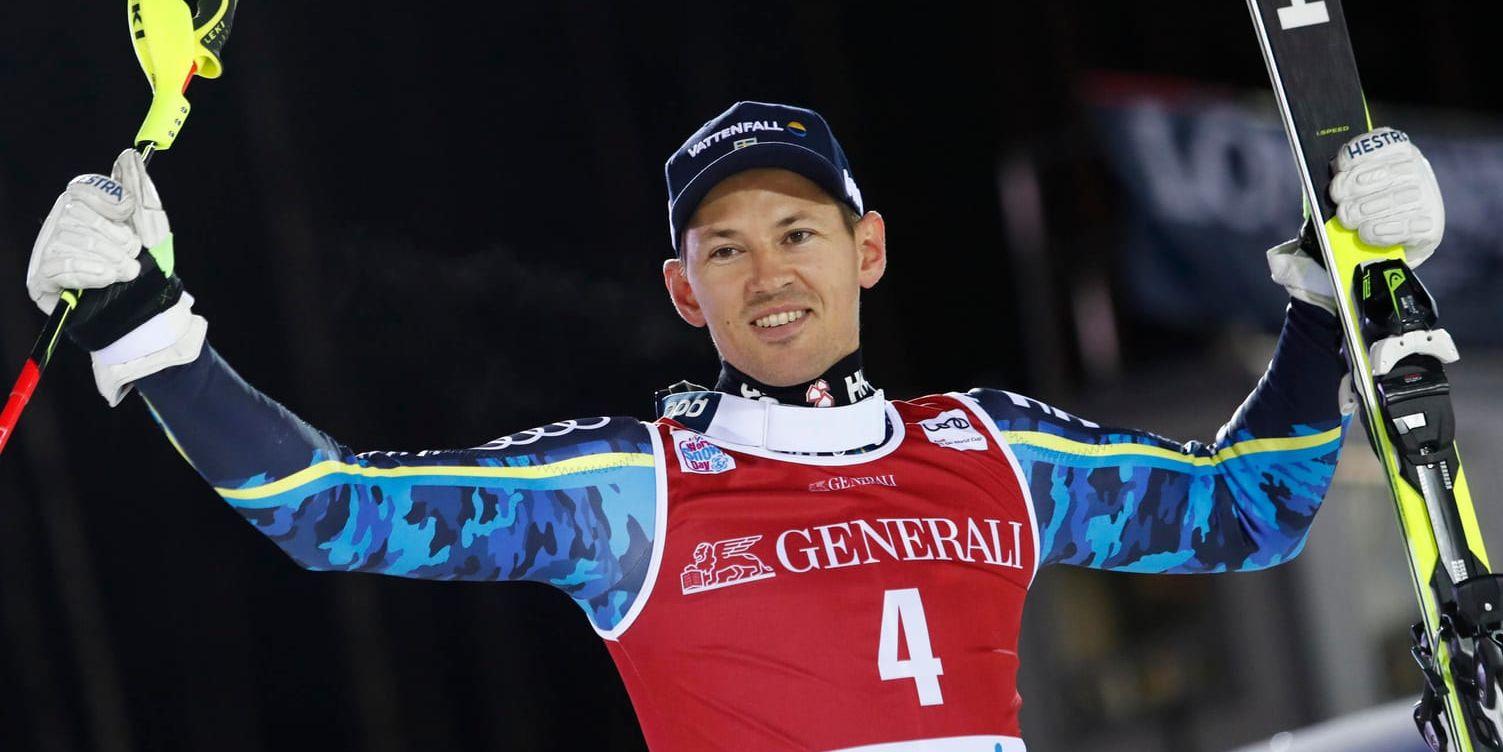 André Myhrer körde upp sig till en pallplats och kom trea i slalompremiären i Levi.