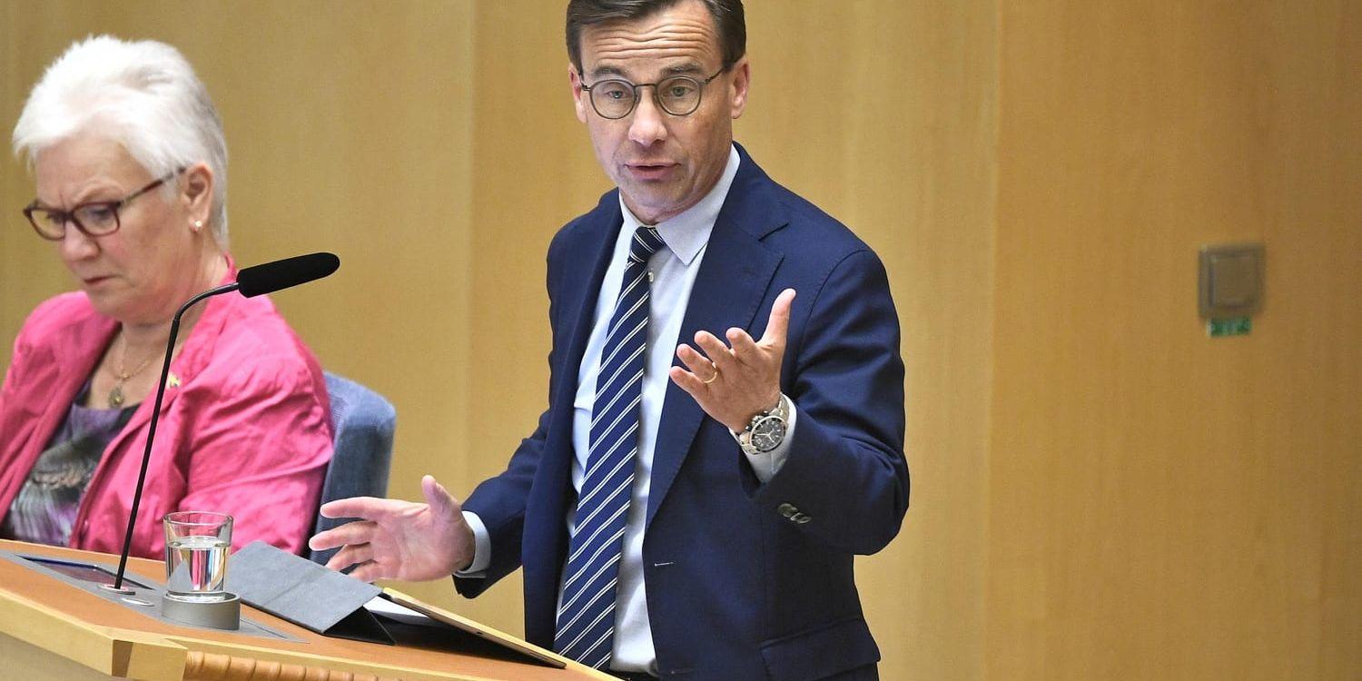 Moderaternas ledare Ulf Kristersson under onsdagens partiledardebatt.