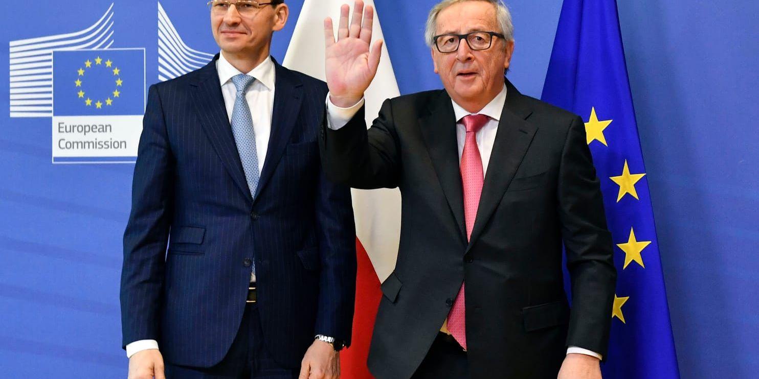 Inte överens. Polens premiärminister Mateusz Morawiecki och EU-kommissionens ordförande Jean-Claude Juncker har olika uppfattningar.