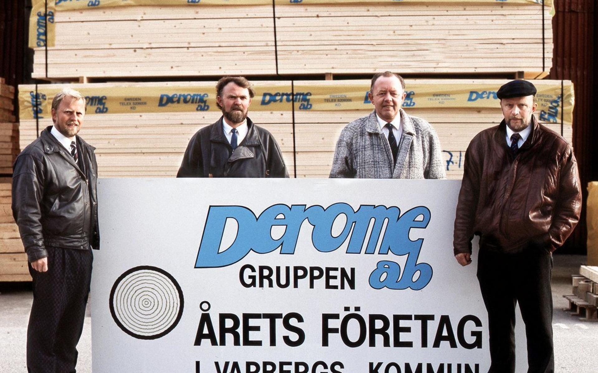 Derome blev Årets företag 1990. Från vänster ägarna Karl-Eric, Ingemar, Erling och Bernt-Göran Andersson. Samma år avled deras far, grundaren Karl Andersson.