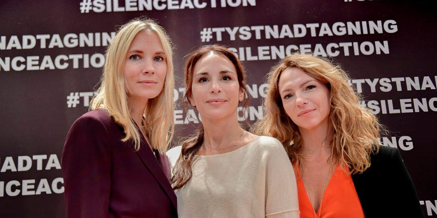 Moa Gammel, Alexandra Rapaport och Sofia Ledarp möter pressen för att summera vad som hänt sedan uppropet #tystnadtagning publicerades för snart ett år sedan.