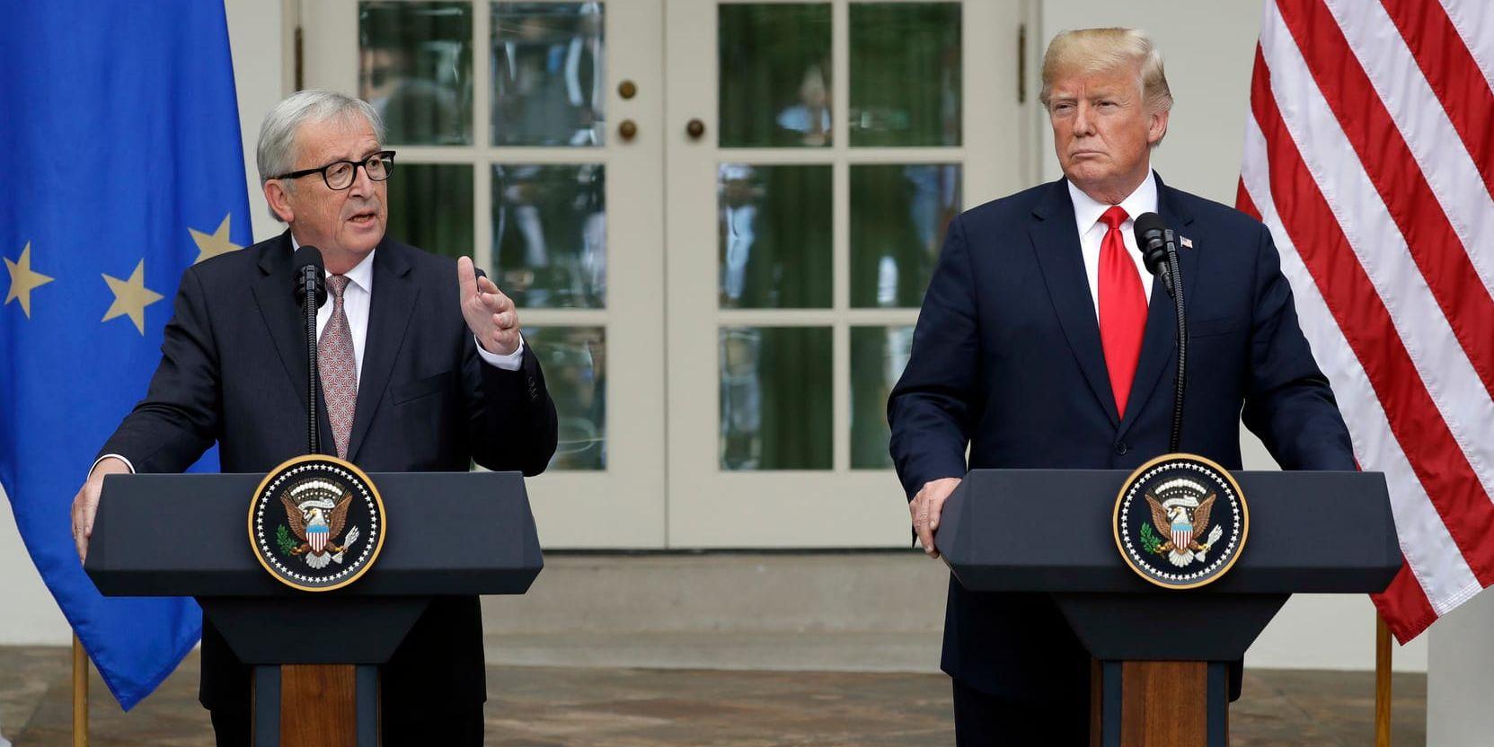 EU-kommissionens ordförande Jean-Claude Juncker och USA:s president Donald Trump talade vid Vita huset i Washington efter mötet.