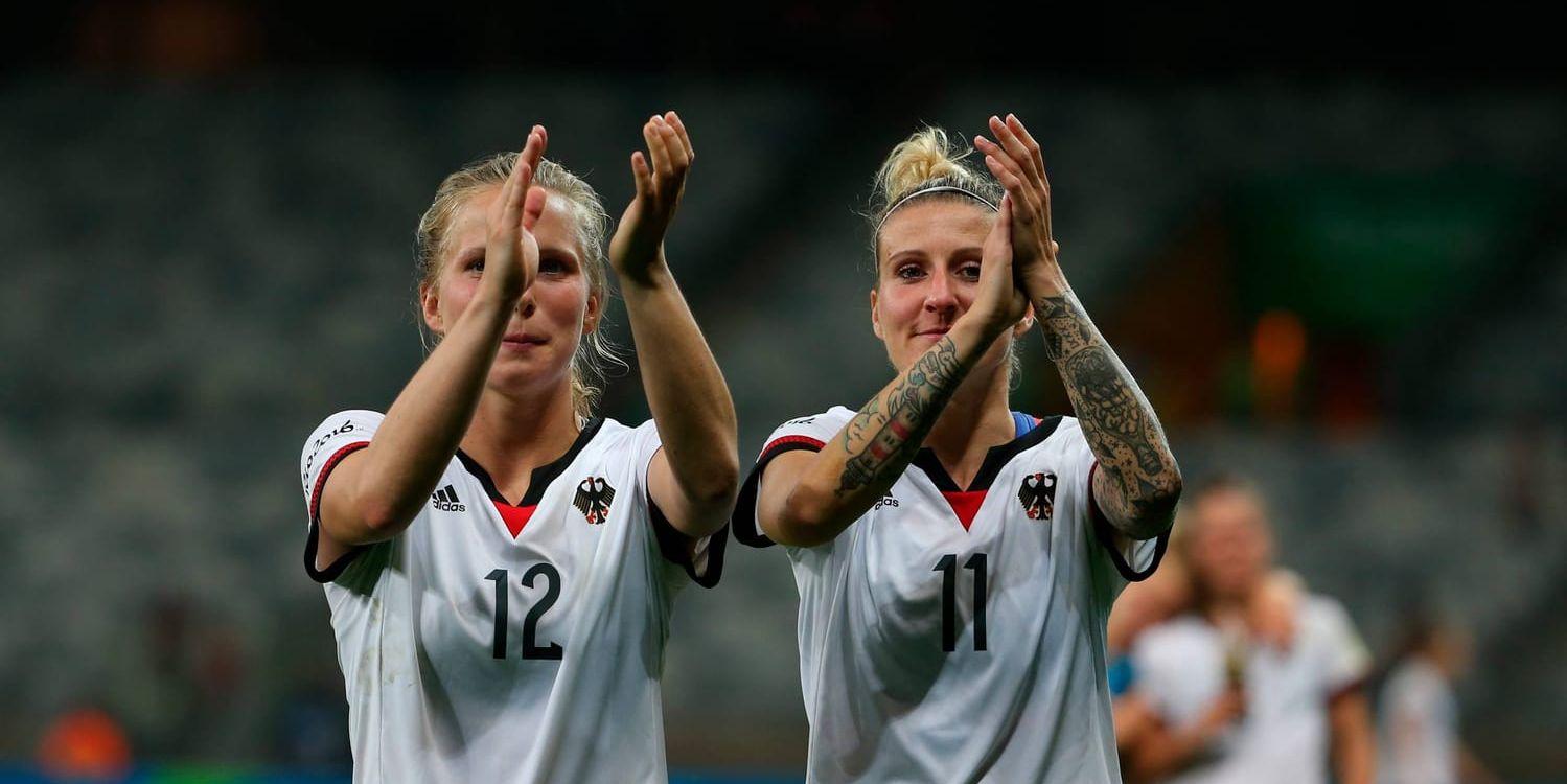 Tysklands och Rosengårds Anja Mittag, till höger, assisterade till ett av målen i 3–1-segern hemma mot Brasilien i EM-genrepet. Arkivbild.