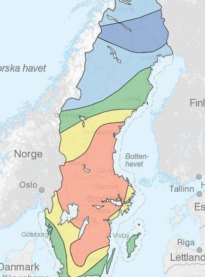 Så här ser nuläget ut enligt SGU:s karttjänst, som bygger på dagliga mätningar av grundvattennivåerna. Grönt betyder nivåer nära de normala, blått över eller mycket över de normala, gult under och rött mycket under. Bild: Sveriges geologiska undersökning, SGU