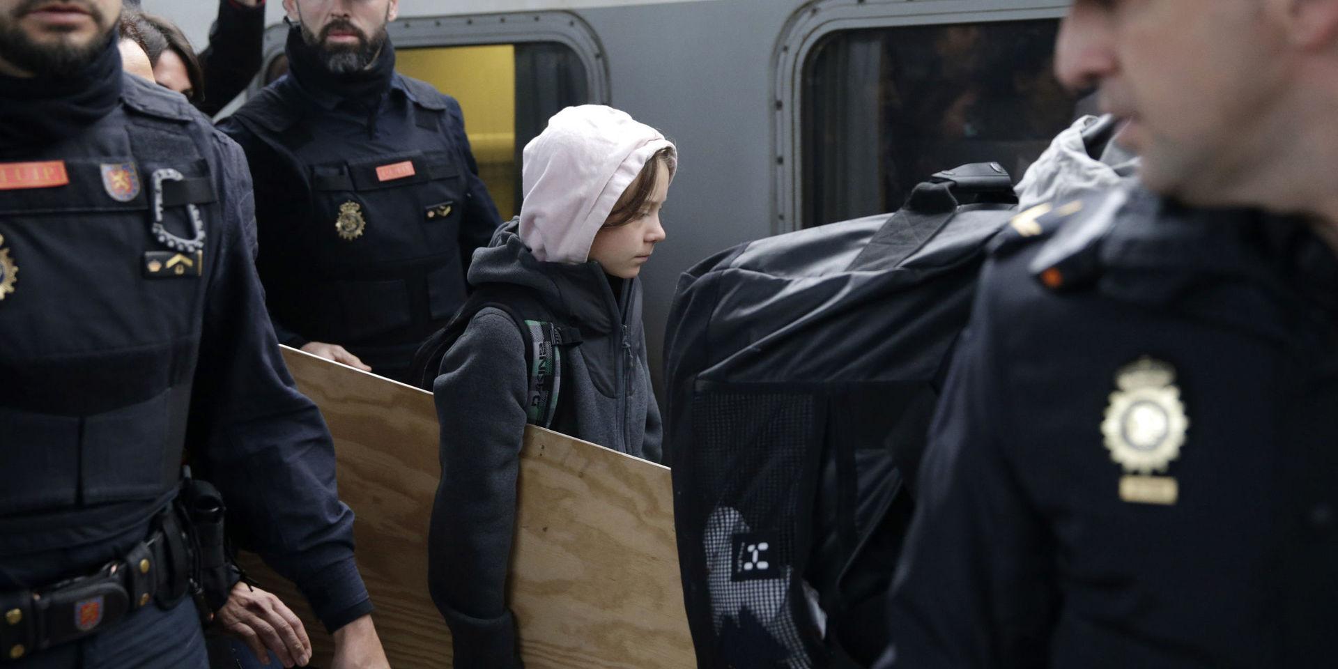 Klimataktivisten Greta Thunberg anlände till Madrid på fredagsmorgonen. 