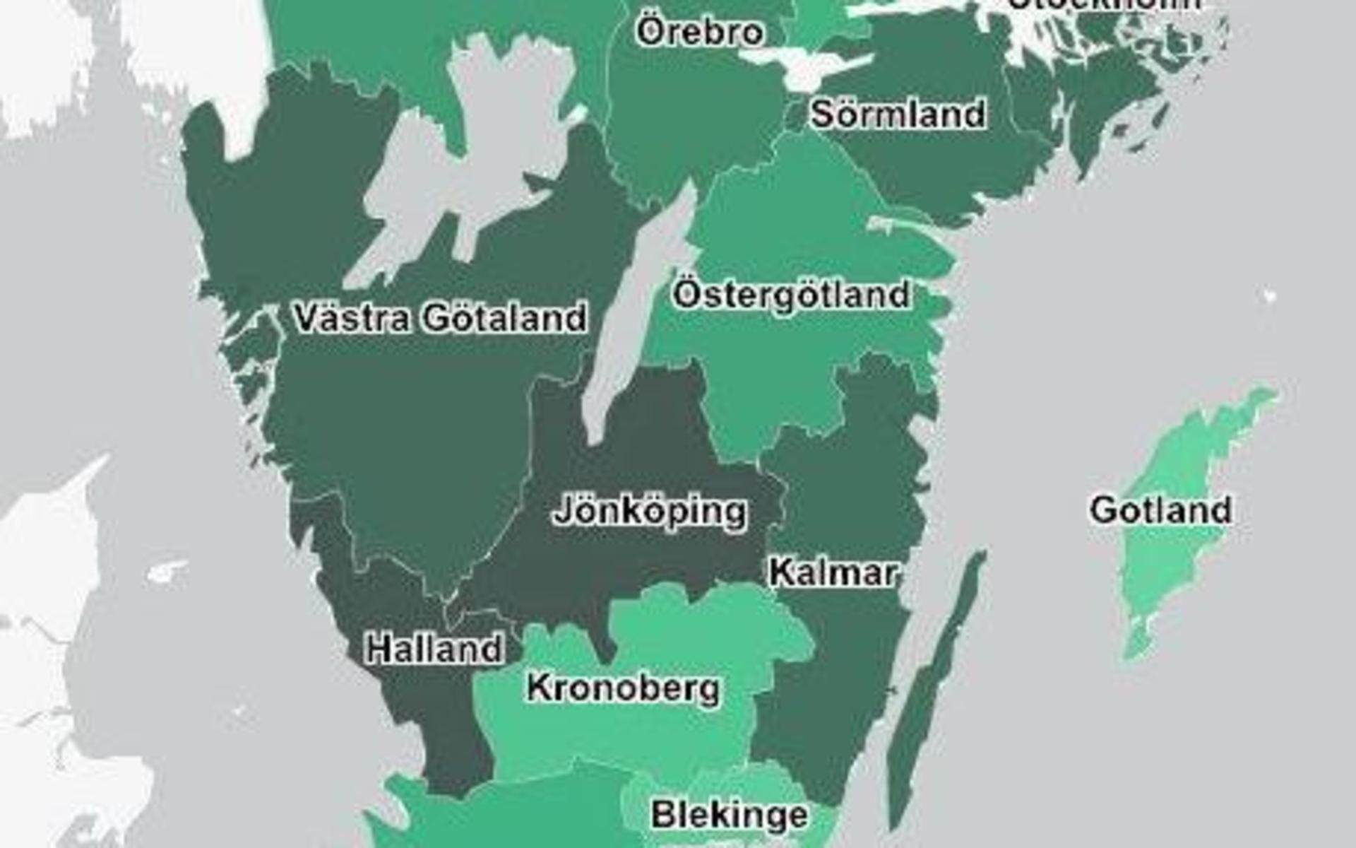 Med 529 nya coronafall per 100 000 invånare är Halland det län som är i särklass mest drabbat i landet. Grannlänet Jönköping, som ligger trea, hade vecka 11 455 fall per 100 000 invånare. 