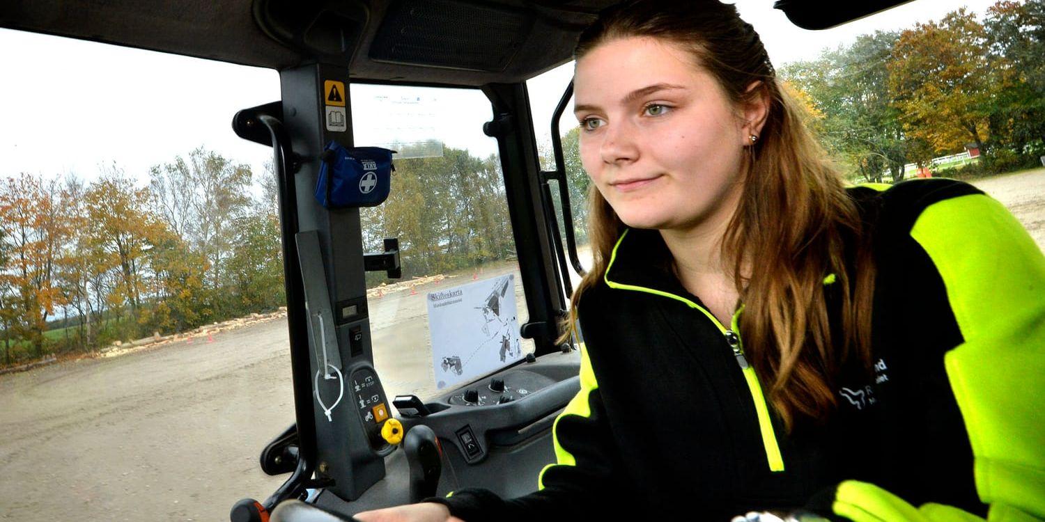 VAN FÖRARE. Att köra traktor faller sig naturligt för Annie Jönsson som går första året på lantbruksprogrammet på Munkagård.