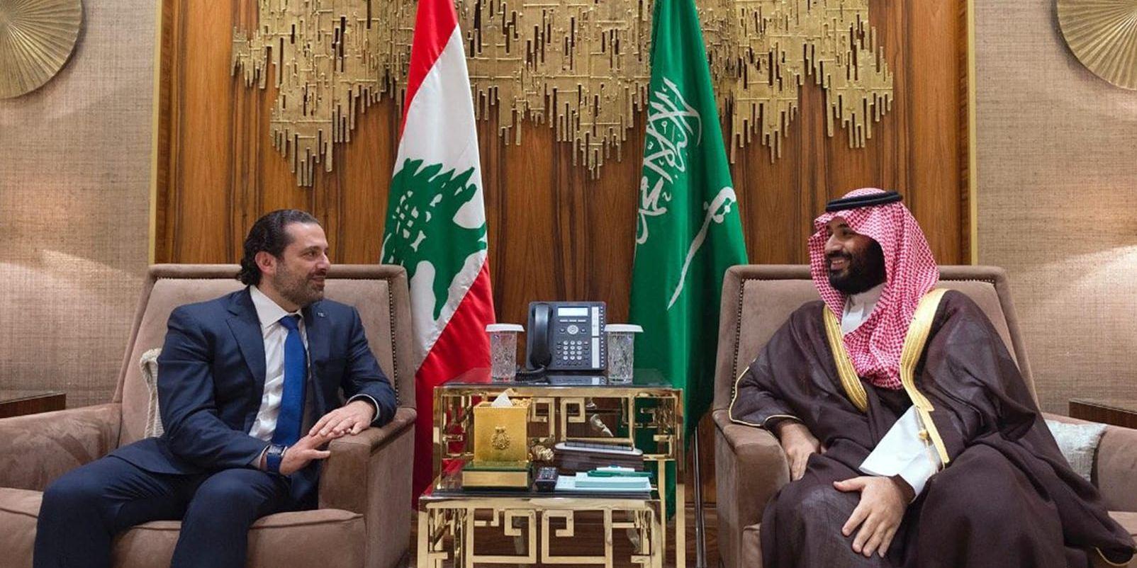 Libanons premiärminister Saad Hariri (till vänster), som nyligen meddelade sin avgång, tillsammans med den saudiske kronprinsen Mohammed bin Salman. Arkivbild.