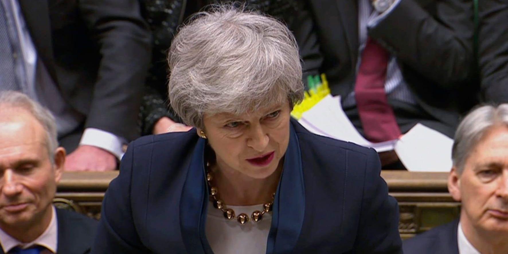 Storbritanniens premiärminister Theresa May i parlamentet på onsdagen.