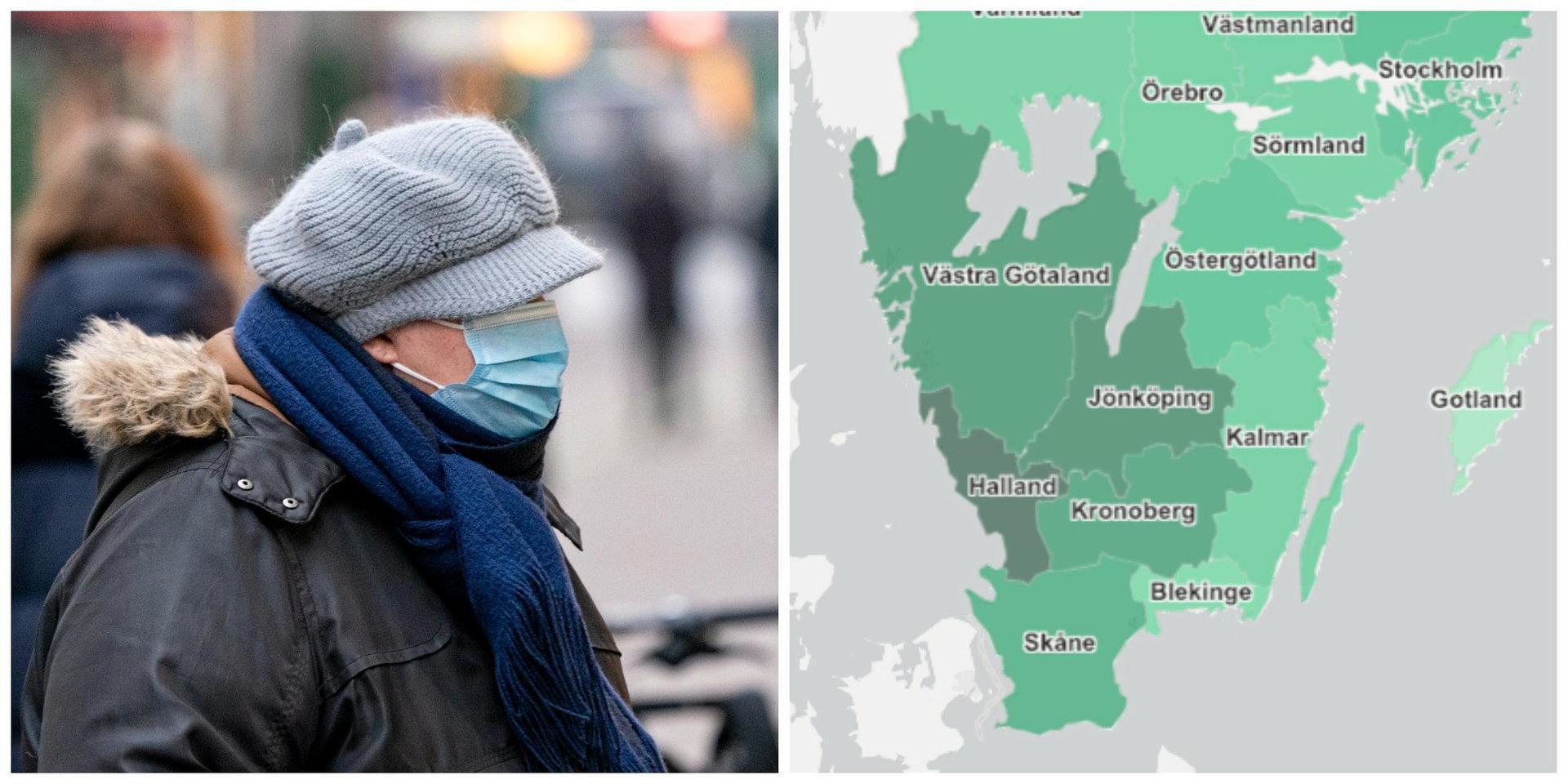 Andelen smittade hallänningar ökade förra veckan och Halland utmärker sig fortfarande i södra delen av landet, men Västerbotten har nu tagit över som det värst drabbade länet.