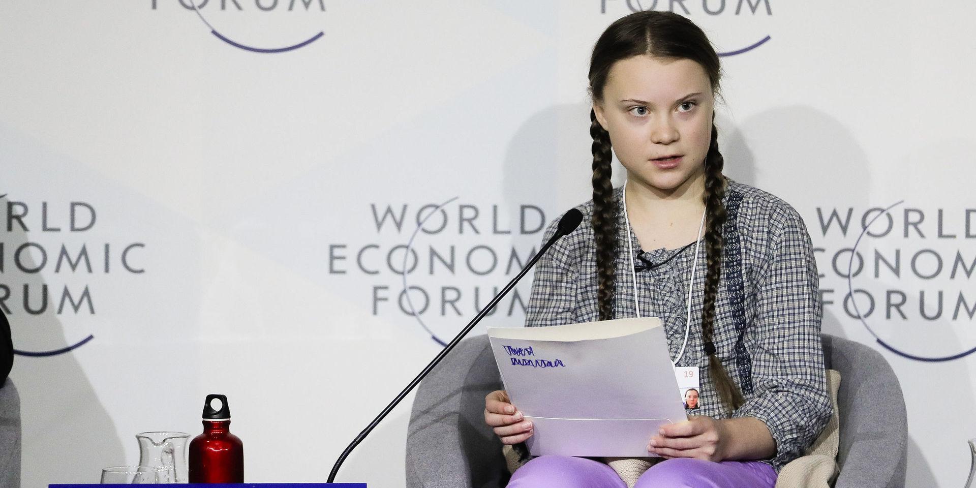 Greta Thunberg talar på Världsekonomiskt forum i Davos.