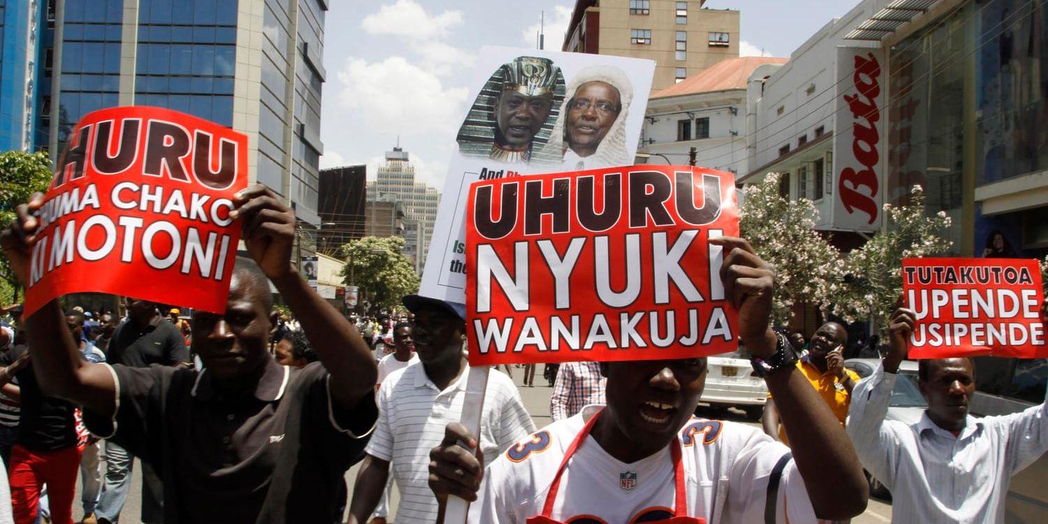 Demonstrationer mot den sittande presidenten Uhuru Kenyatta i Kenyas huvudstad Nairobi i fredags. Arkivbild.
