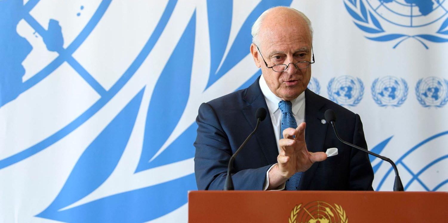 FN:s svensk-italienske medlare Staffan de Mistura under ett framträdande i Genève i september.
