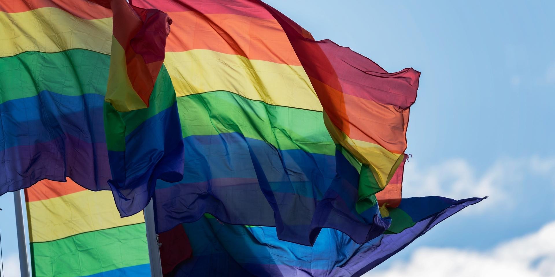 Regnbågsflaggor som står för Pride.