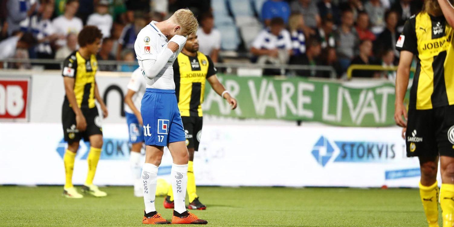 Inga vinnare på Östgötaporten – och nu leder AIK allsvenskan med två poäng. Norrköpings Kalle Holmberg och Hammarbys Björn Paulsen visar sin besvikelse efter 0–0.